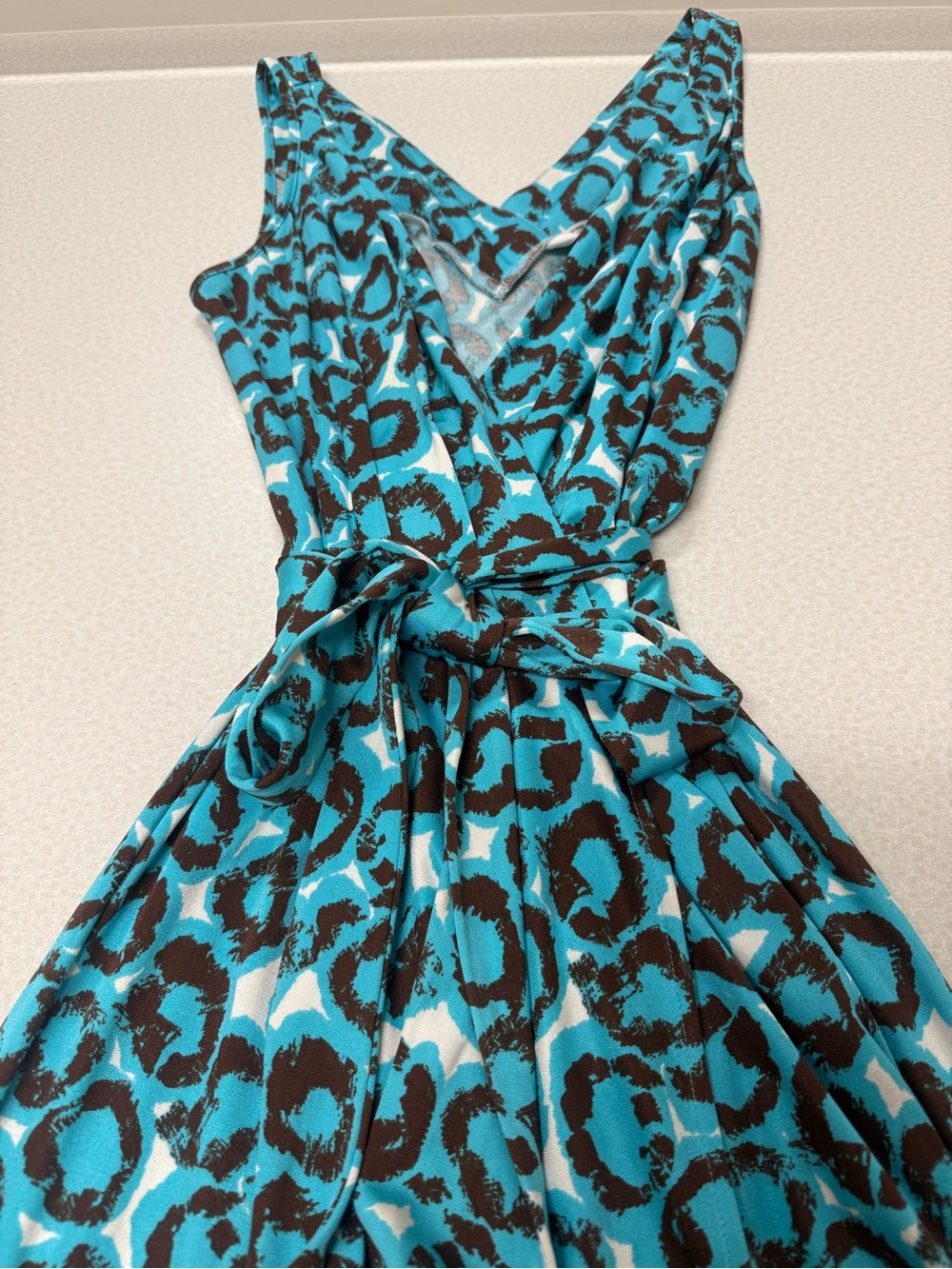 Turquoise & Brown Leopard Print Wrap Dress S: 4